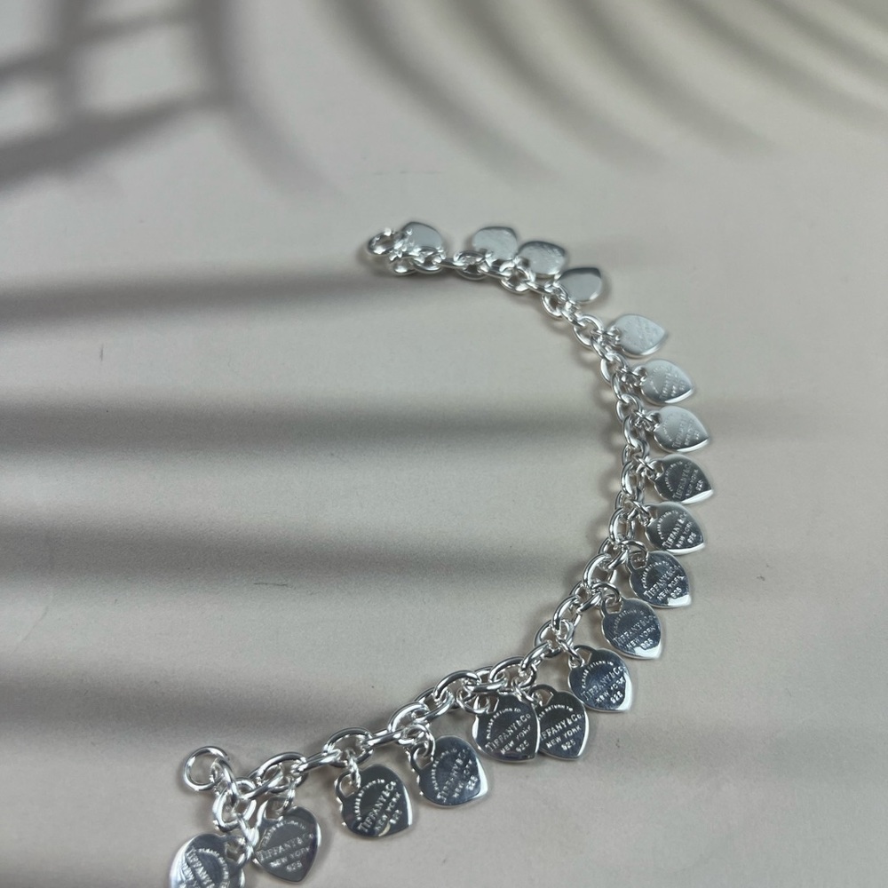 Sterling Silver Heart Charm Chain Bracelet - Shiny Silver Women's Bracelet